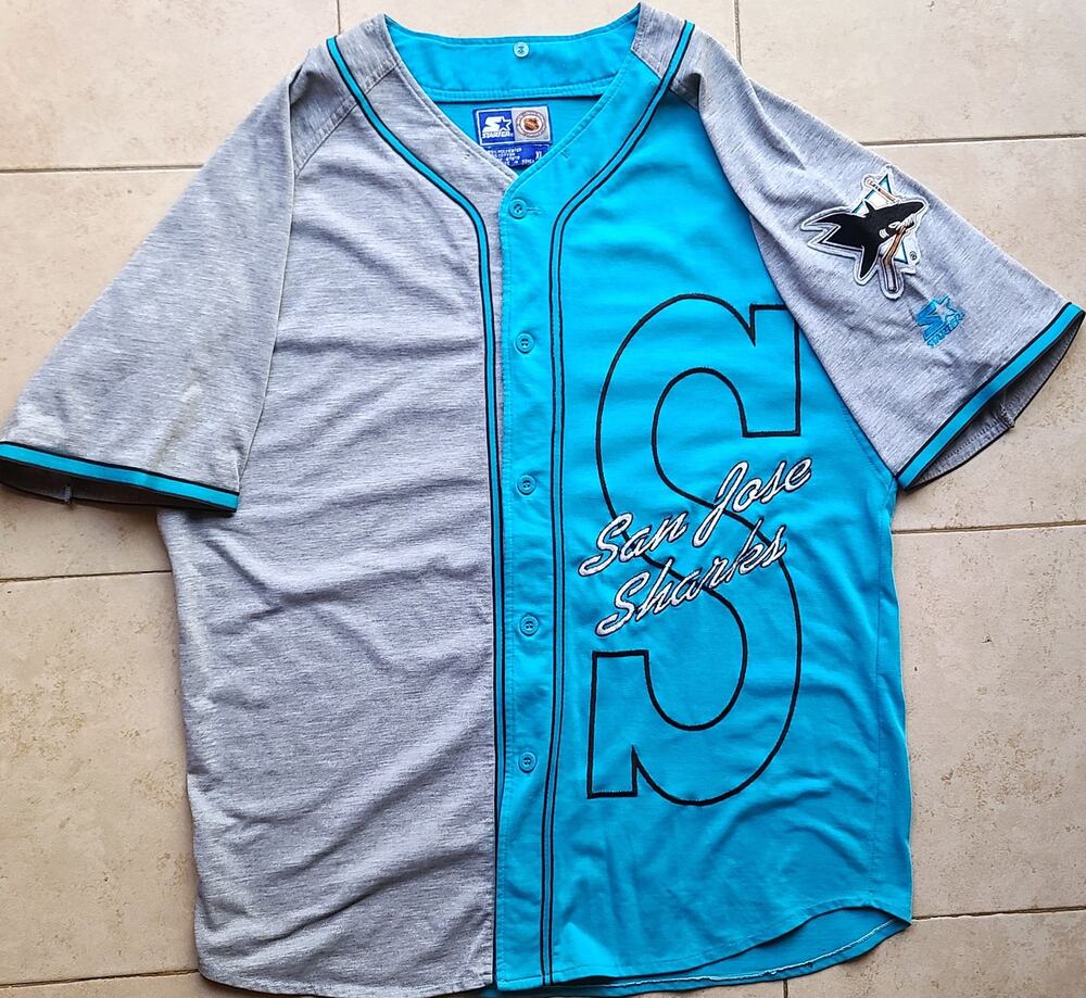 San Jose Sharks 90s STARTER Baseball jersey XL teal gray NHL hockey vintage